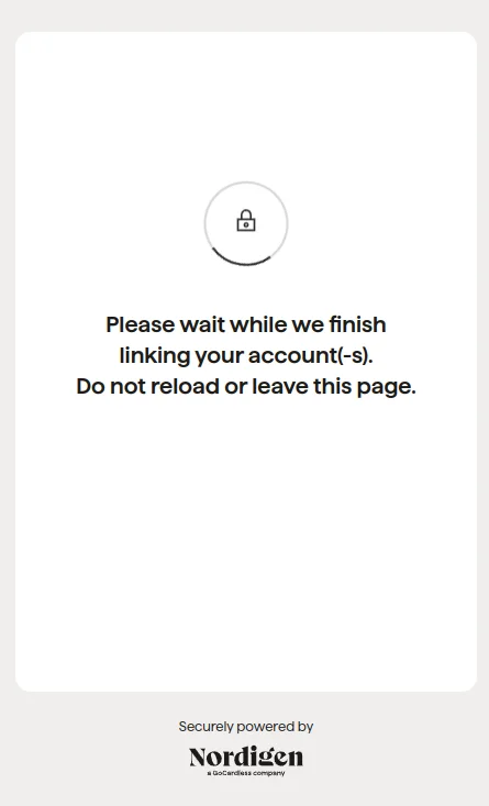 Dialog saying please wait while we finish linking your account(s).