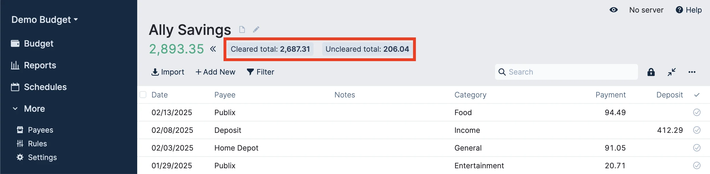 Image of all totals in account header