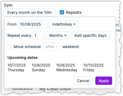 Example of changing the frequencey of a schedule