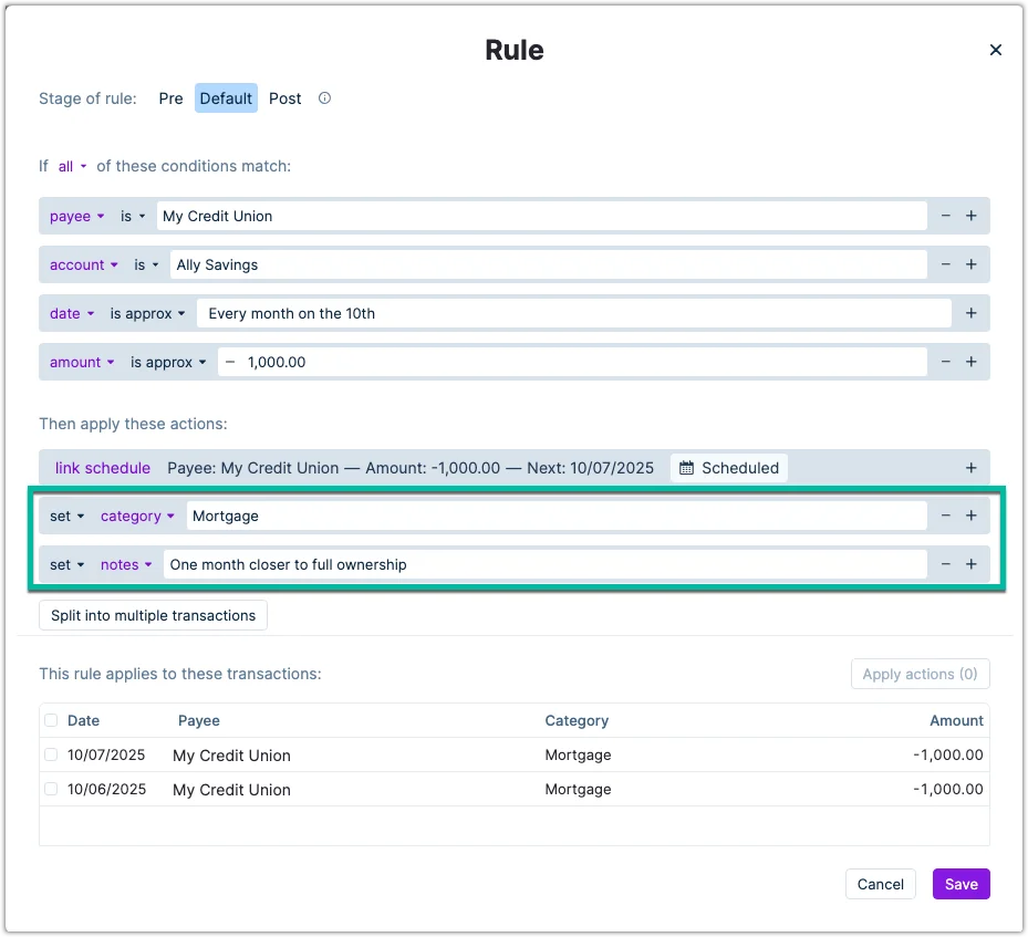 Rule associated with the mortgage schedule